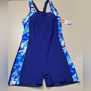 Charmo Boyleg One Piece Swimsuit Large Navy Athletic Racerback NWT
